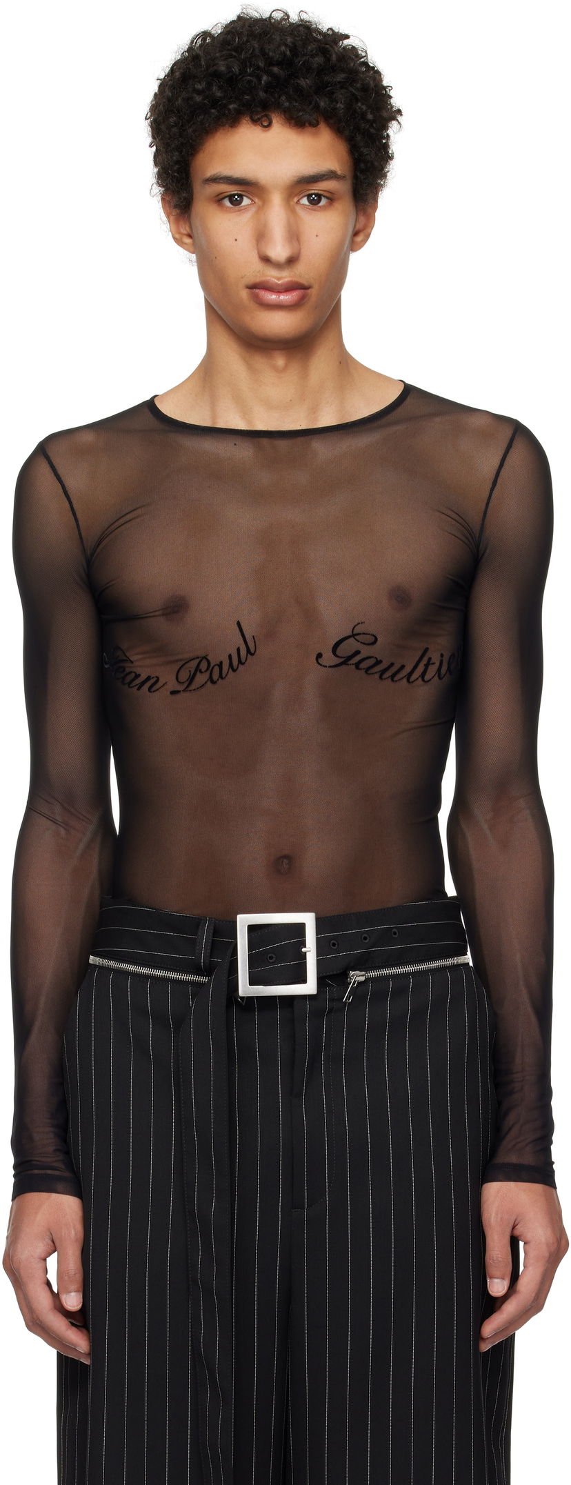 Body Jean Paul Gaultier Jean Paul Gaultier Signature Mesh Long Sleeve T-Shirt Crna | 25/33-F-TO263I-T005-00