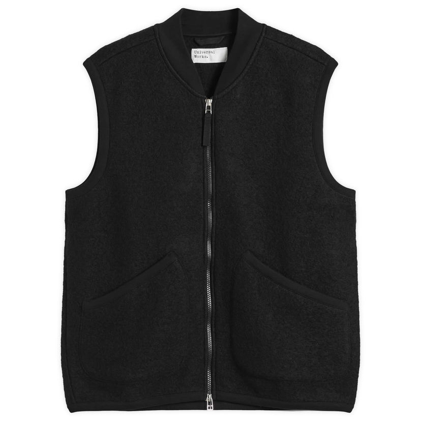 Prsluk Universal Works Universal Works Wool Fleece Zip Vest Crna | 00015-BLK