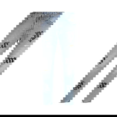 Jeans Palm Angels Logo Patch Classic 5 Pocket Jeans Plava | PMYA033F22DEN0034510, 1