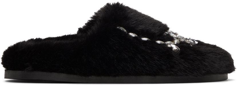 Odjeća Simone Rocha Simone Rocha Embellished Furry Slippers Crna | SLD44B-W 0402