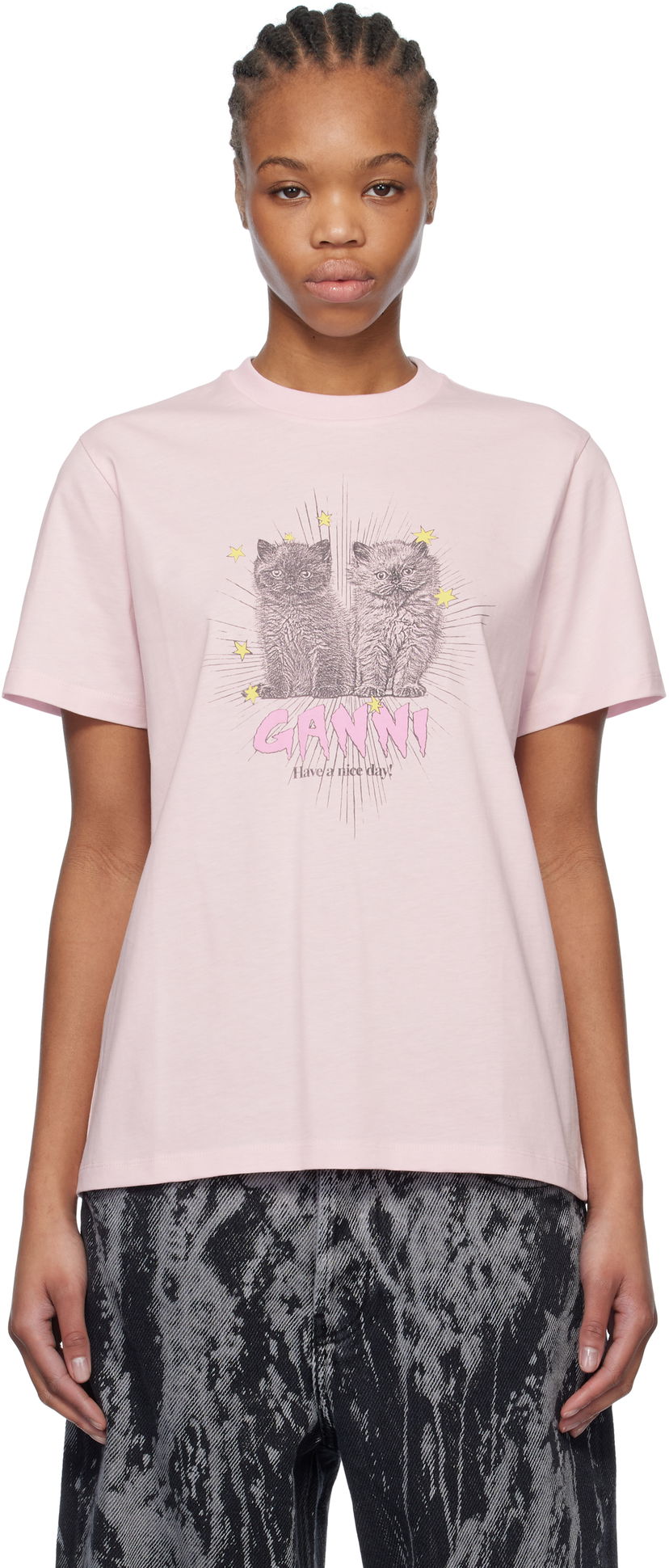 Majica kratkih rukava GANNI GANNI Relaxed Kitten Graphic T-Shirt Ružičasta | T4164