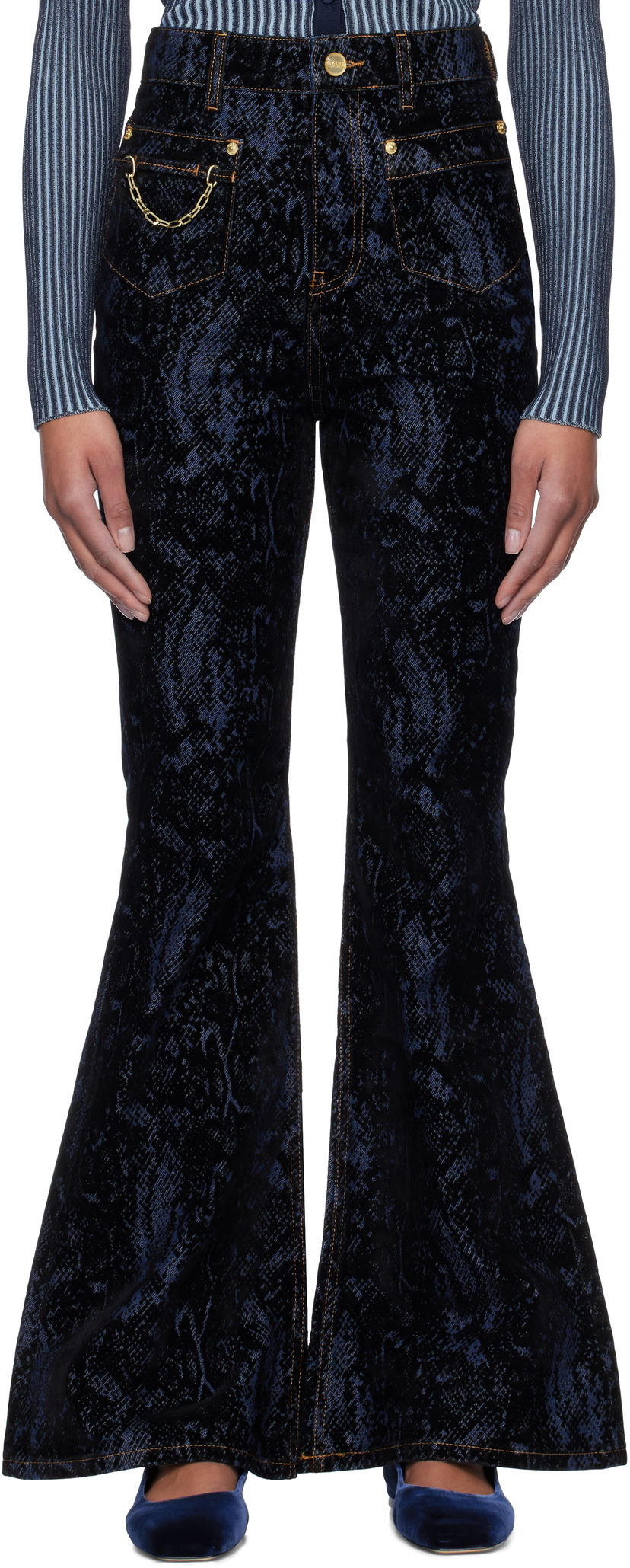Jeans GANNI GANNI Goddi Snake Print Flare Jeans Plava | J1612