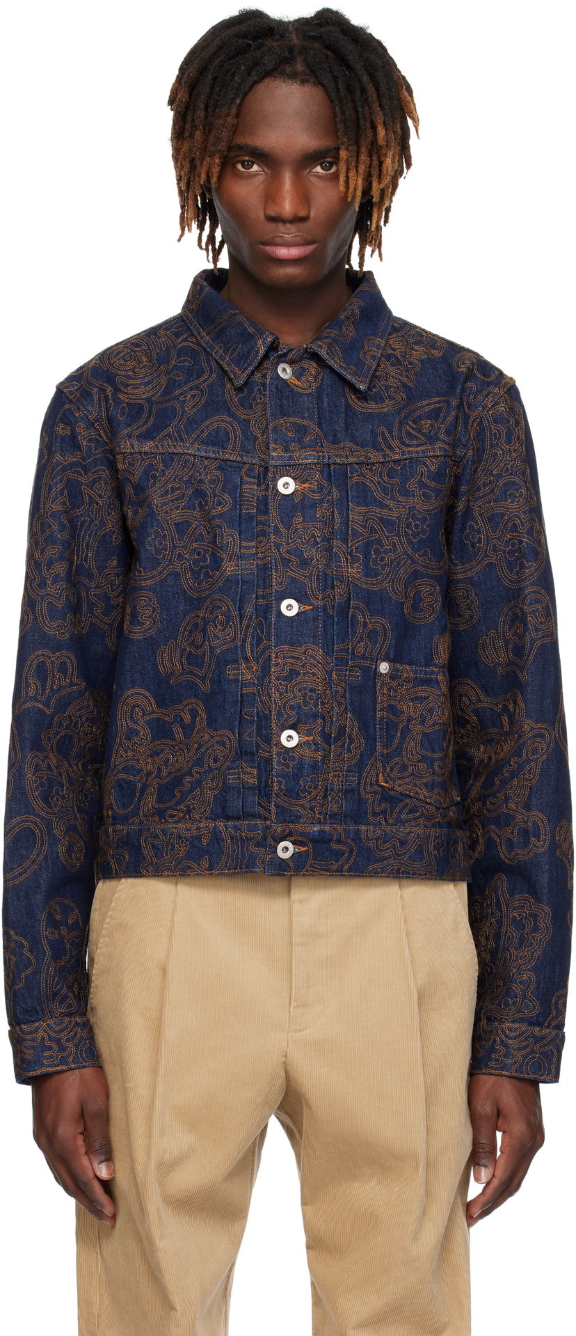 Jakna KENZO Kenzo Paris VERDY Edition Embroidered Denim Trucker Jacket Plava | FF55DV3096V1