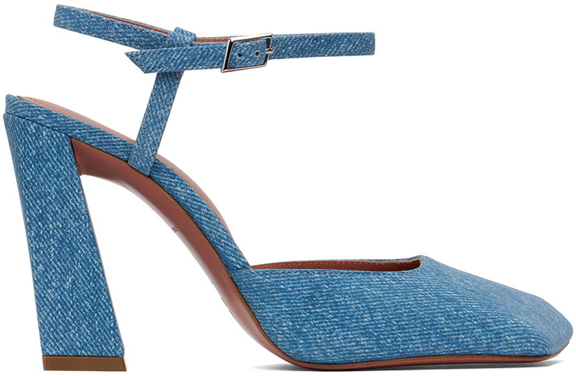 Tenisice i cipele Amina Muaddi Suede Printed Denim Heels Plava | CHARLOTTE PUMP BLOCK PRINTED