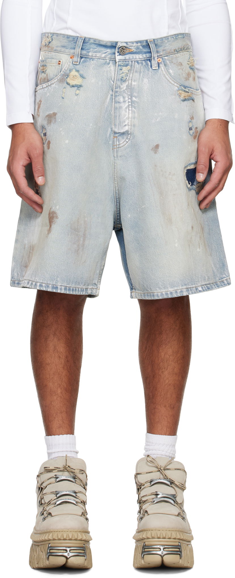 Kratke hlače VETEMENTS Trashed Denim Shorts Plava | UA66SS530L