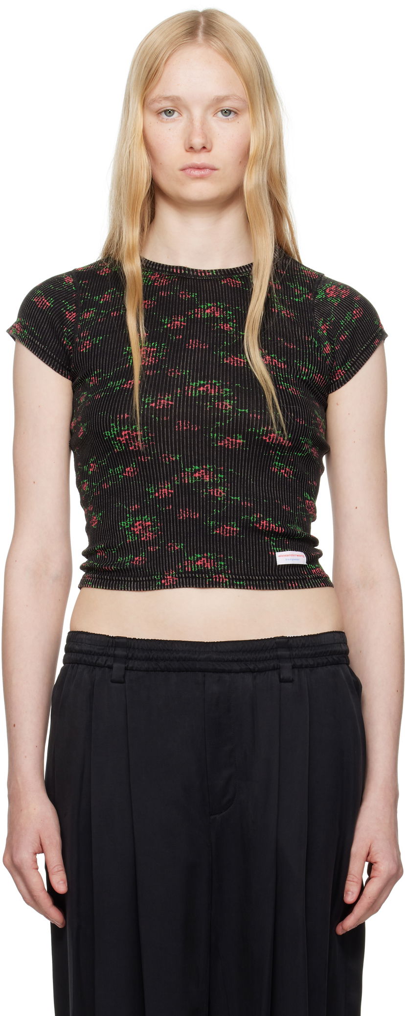 Majica kratkih rukava Alexander Wang Alexander Wang Floral-Print Scoop Neck T-Shirt Crna | WL002P