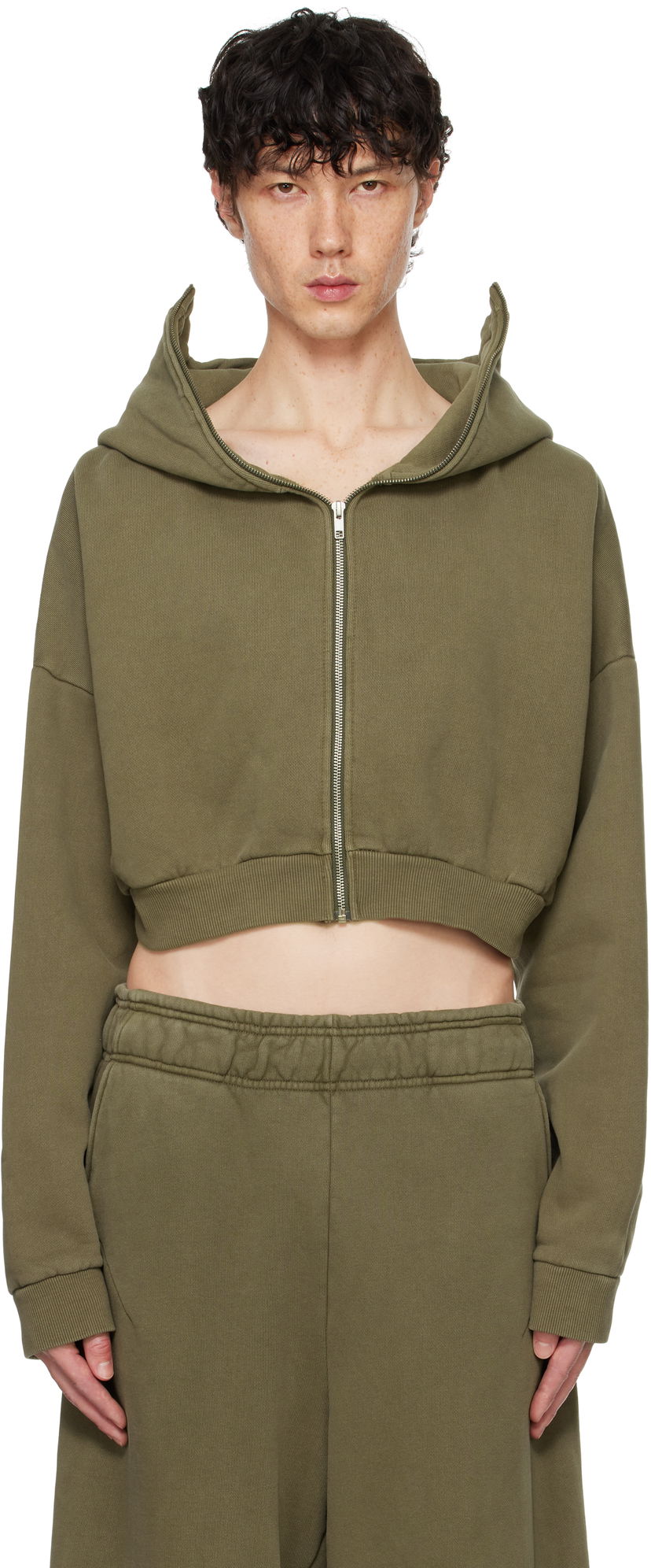 Dukserice Entire Studios Entire Studios Cropped Full-Zip Hoodie Zelena | ES2156MI