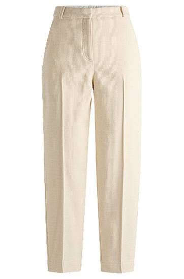 Hlače BOSS Relaxed-Fit High-Waisted Velvet Corduroy Trousers Bež | 50528588