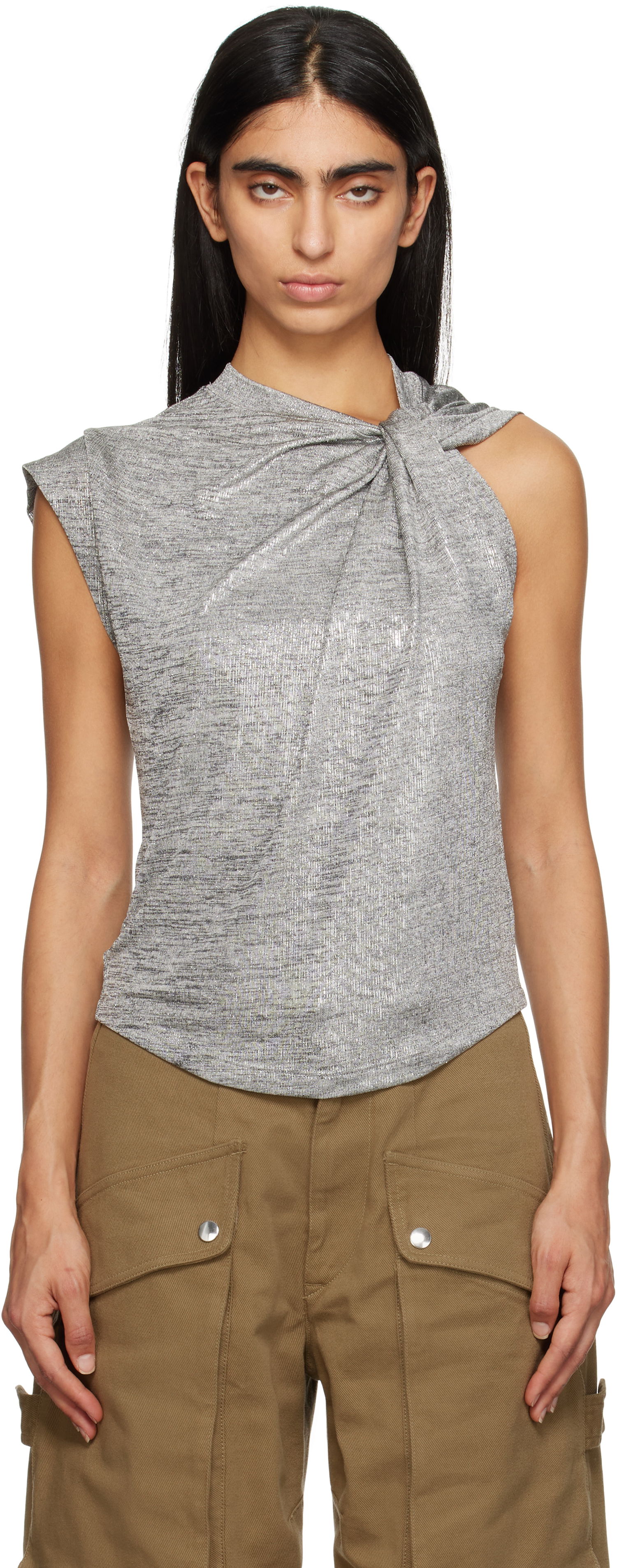 Majica bez rukava Isabel Marant Étoile Isabel Marant Etoile Women's Metallic Knotted Top Siva | 24ATS0238FA-B3N09E, 0