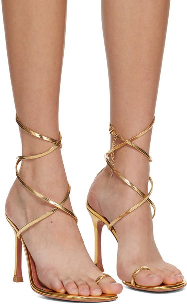 Dodaci Amina Muaddi Amina Muaddi Henson Thong Lace Up Heeled Sandals Metalik | HENSON THONG LACE UP SR MI, 3