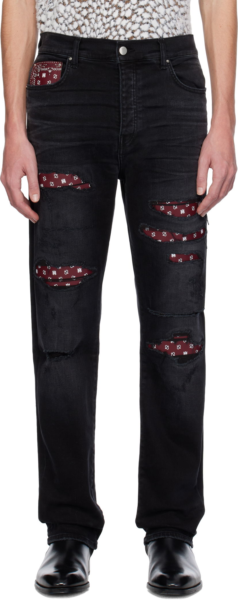 Jeans AMIRI Slim Fit Jeans With Bandana Repairing Crna | AMDNSM1008