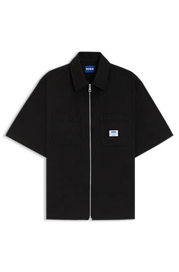 Košulja BOSS Oversized Zip-Up Shirt Crna | 50545166