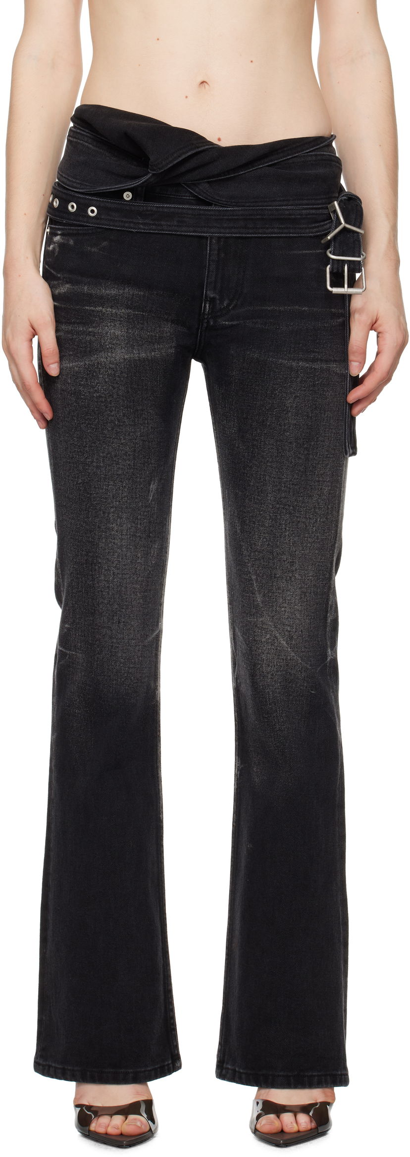 Jeans Y/PROJECT Wrap Belt Black Jeans Crna | 107PA006