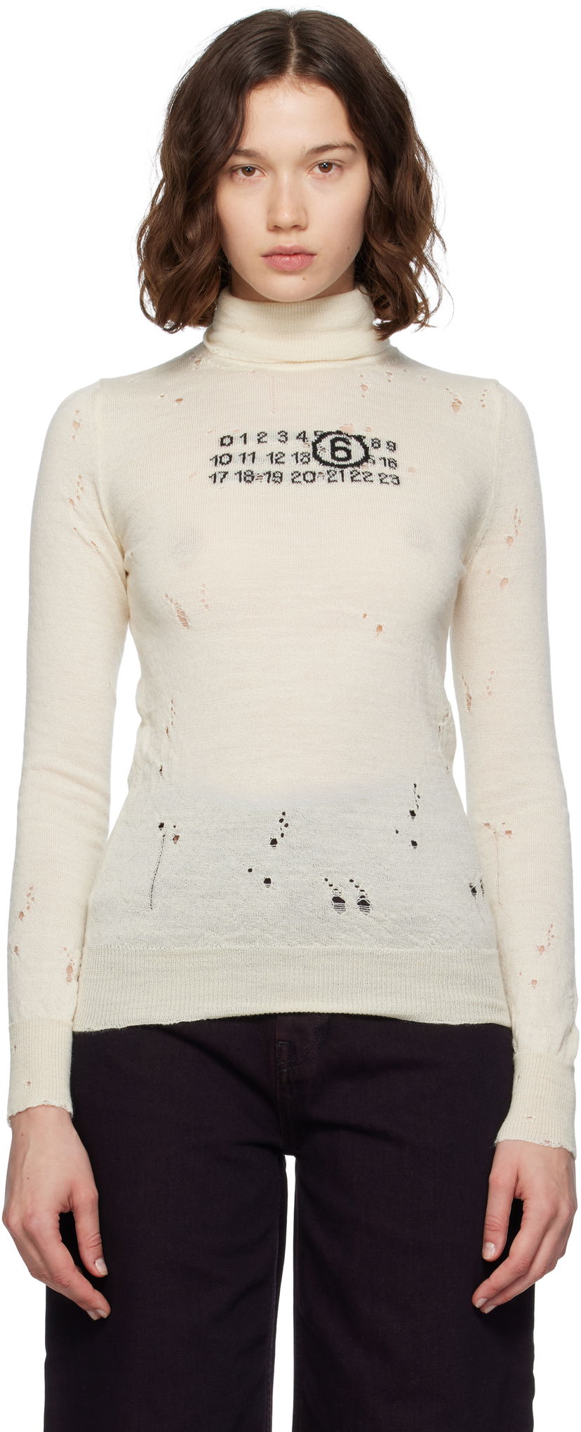 Džemper Maison Margiela MM6 Maison Margiela Distressed Wool Turtleneck Bež | S52HA0299 M13134