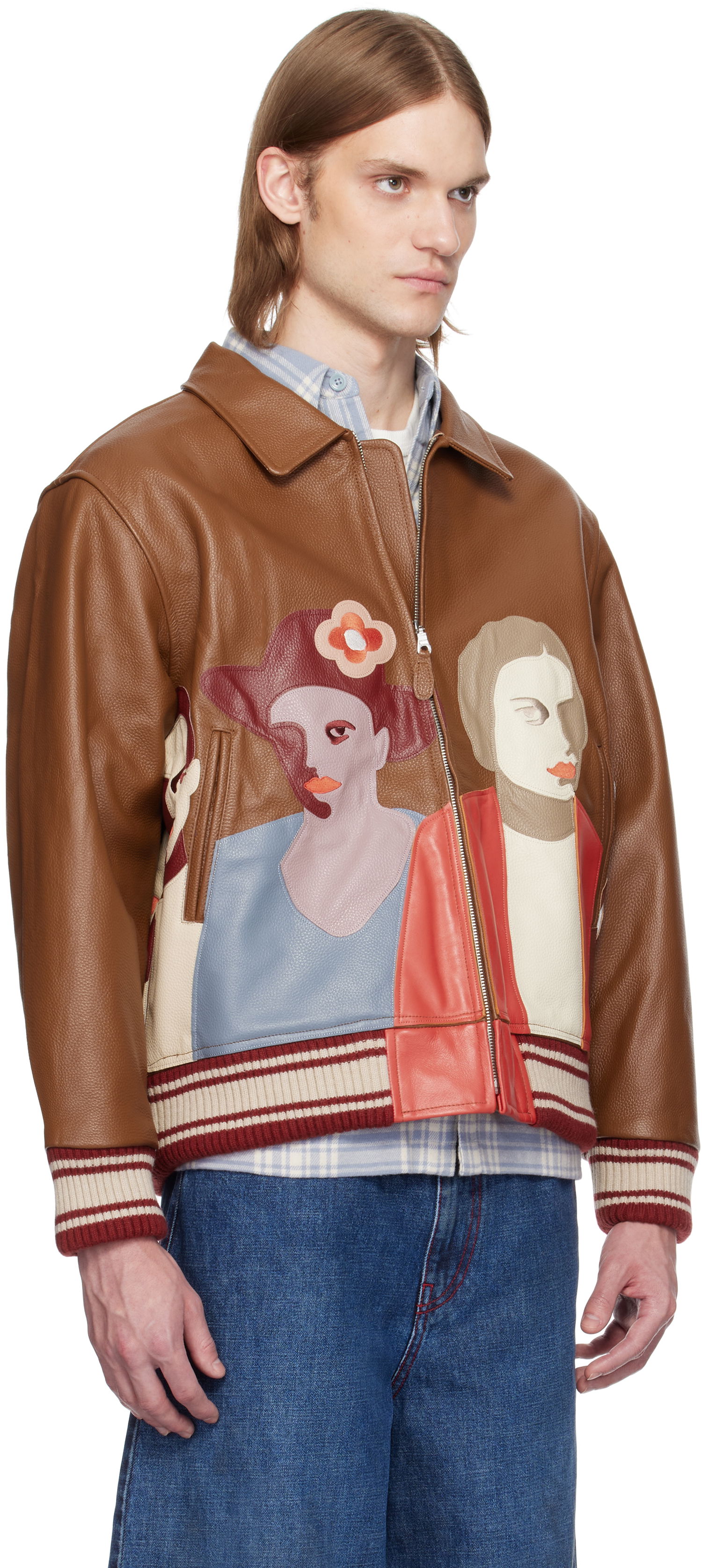 Bomber jakna KidSuper KidSuper Patchwork Portraits Leather Varsity Jacket Smeđa | SS25-OW-03, 1