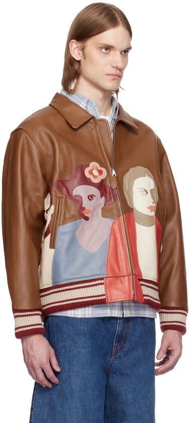 Bomber jakna KidSuper KidSuper Patchwork Portraits Leather Varsity Jacket Smeđa | SS25-OW-03, 1