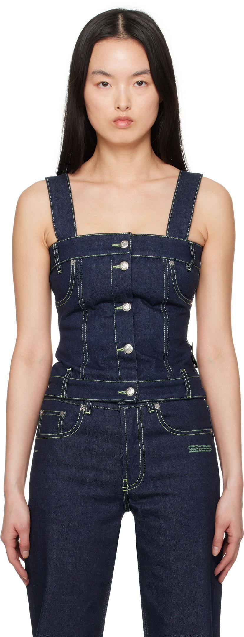 Majica bez rukava Off-White Off-White Corset Denim Tank Top Plava | OWYP009S25DEN0014600