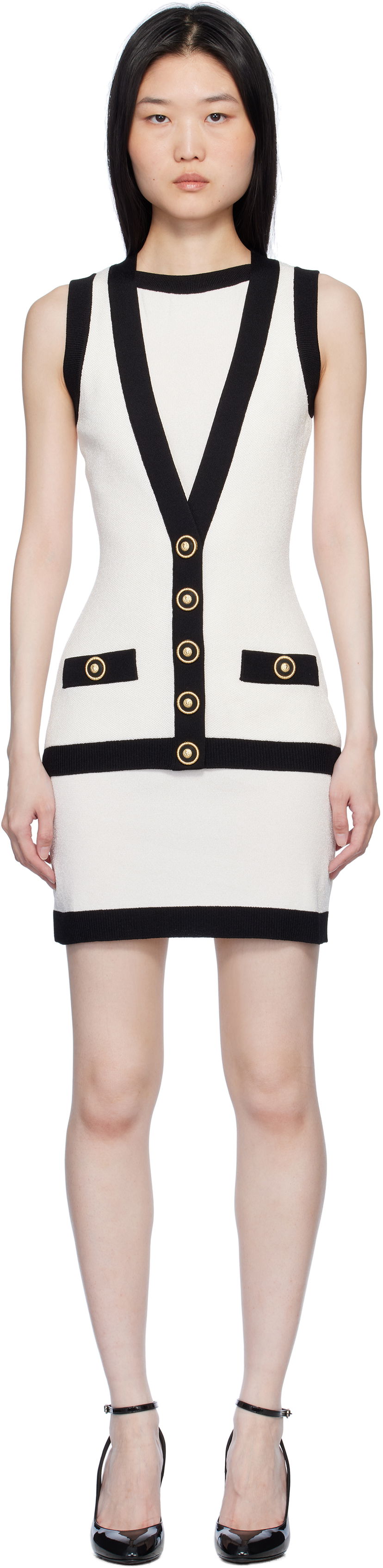 Haljina Balmain Two-Tone Waistcoat Mini Dress Bijela | EF1R5086KH88