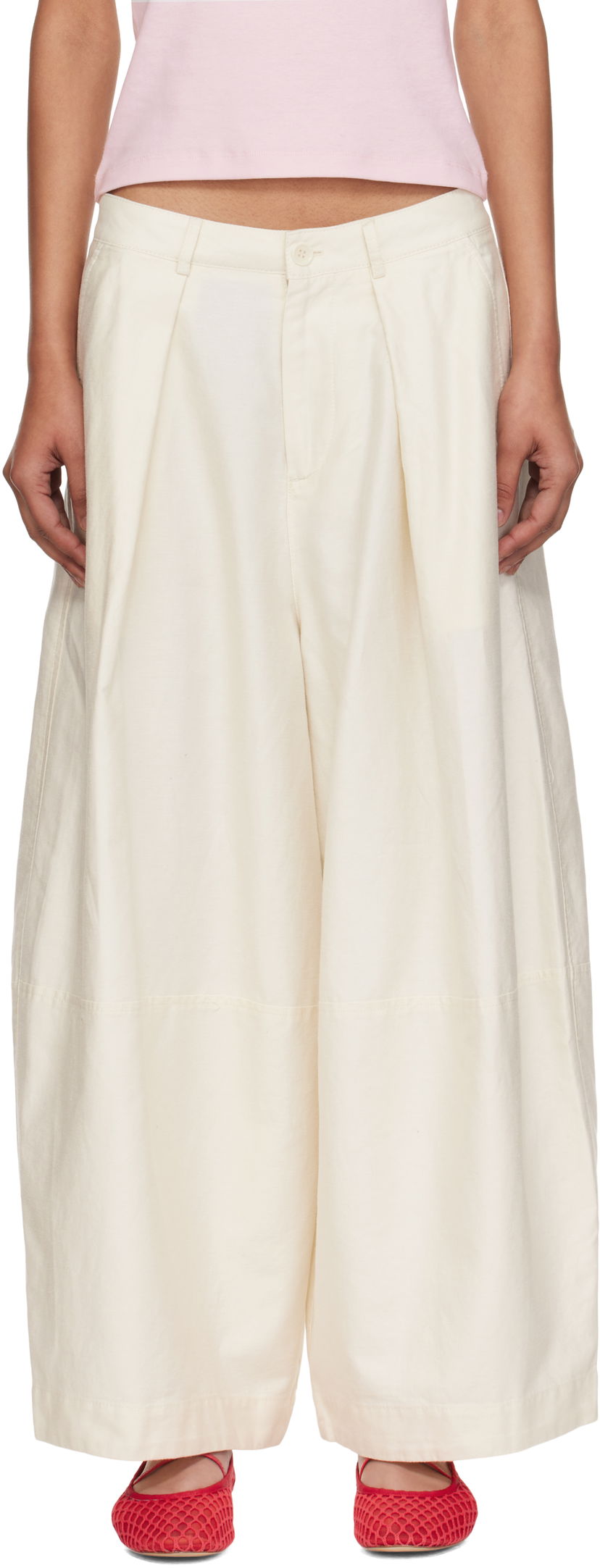Hlače YMC YMC Deadbeat Wide-Leg Trousers Bijela | Q4YMF