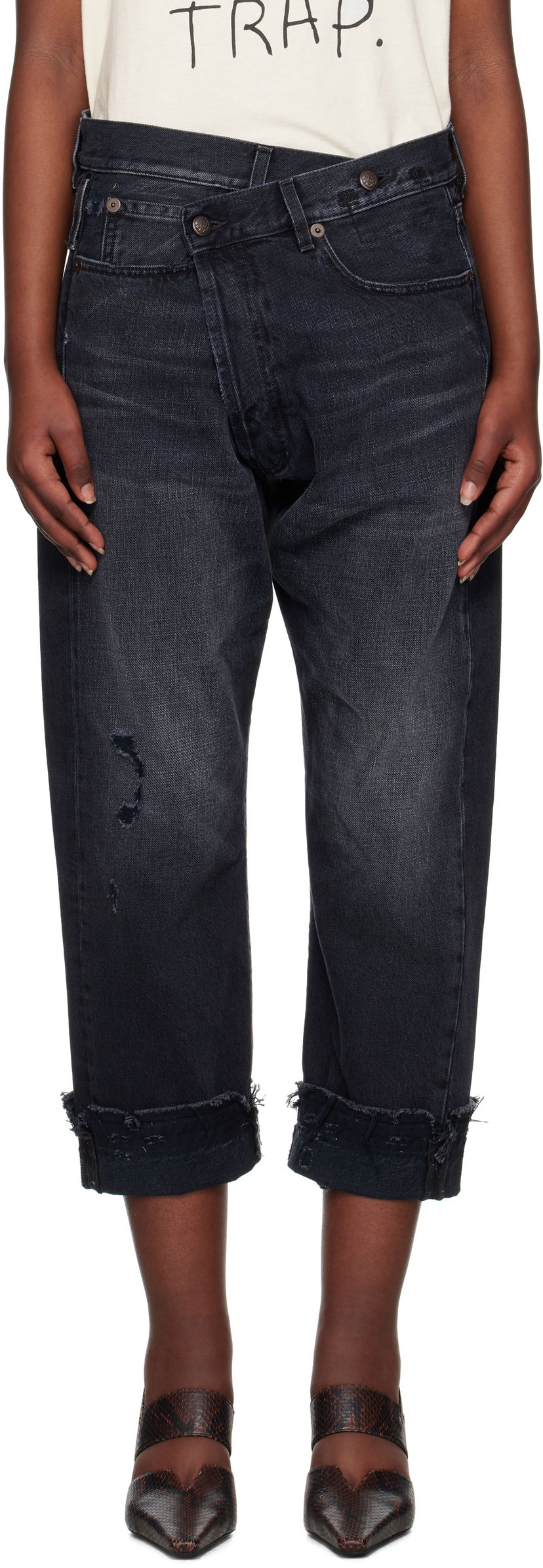 Jeans R13 R13 Crossover Cropped Jeans Crna | R13W2048-394