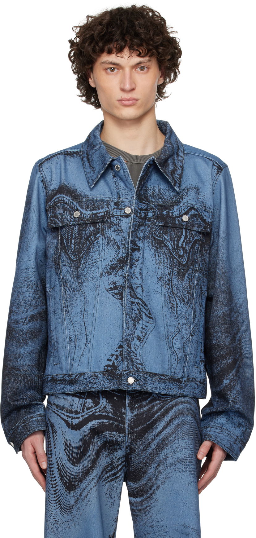 Jakna Camper CAMPERLAB Distorted Print Denim Jacket Plava | AU00005-009