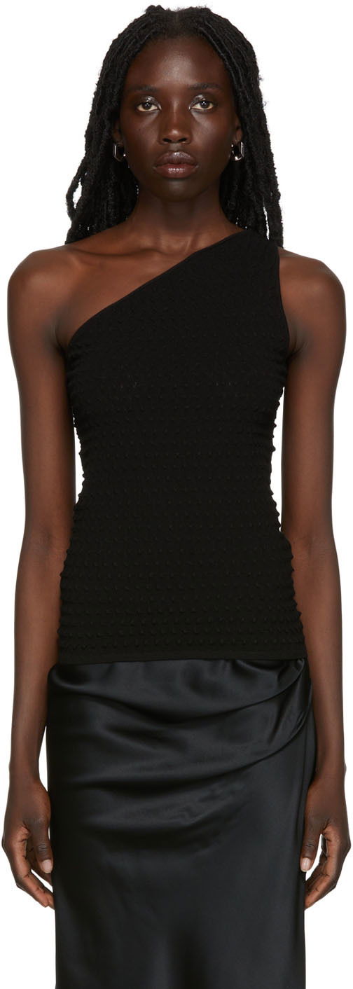 Majica bez rukava Helmut Lang One Shoulder Textured Tank Top Crna | M04HW709