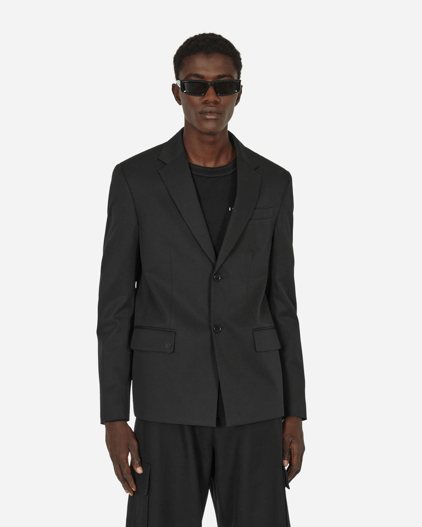 Jakna Off-White Embroidered Wool Strap Blazer Black Crna | OMEN063F23FAB001 1010