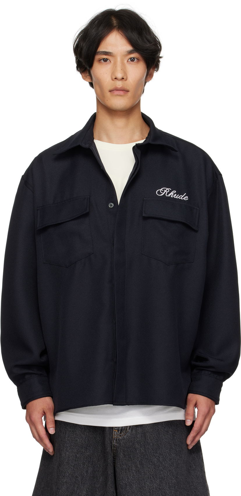 Košulja Rhude Boxy Long Sleeve Work Shirt Tamnoplava | RHPF25SR02731