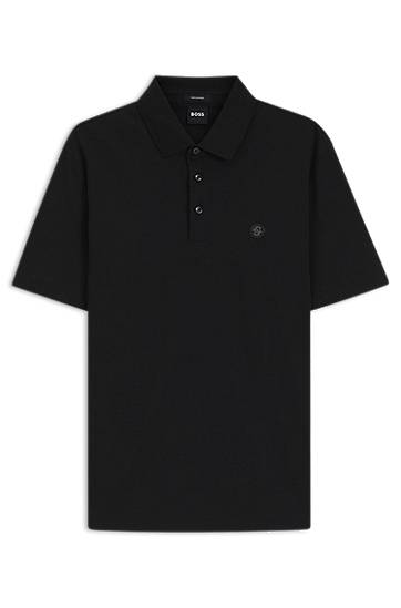 Polo majica BOSS BOSS Mercerised Cotton Polo Shirt with Double Monogram Crna | 50520297