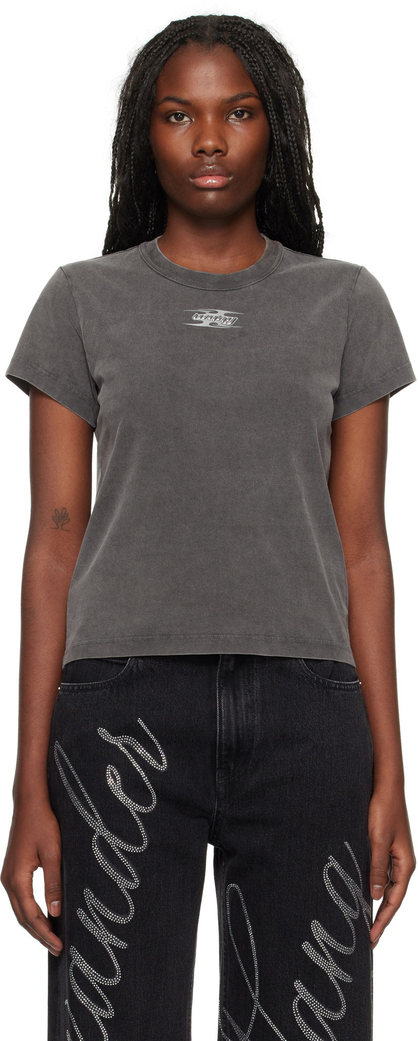 Majica kratkih rukava Alexander Wang Blade Logo Embossed T-Shirt Siva | 4CC4241514