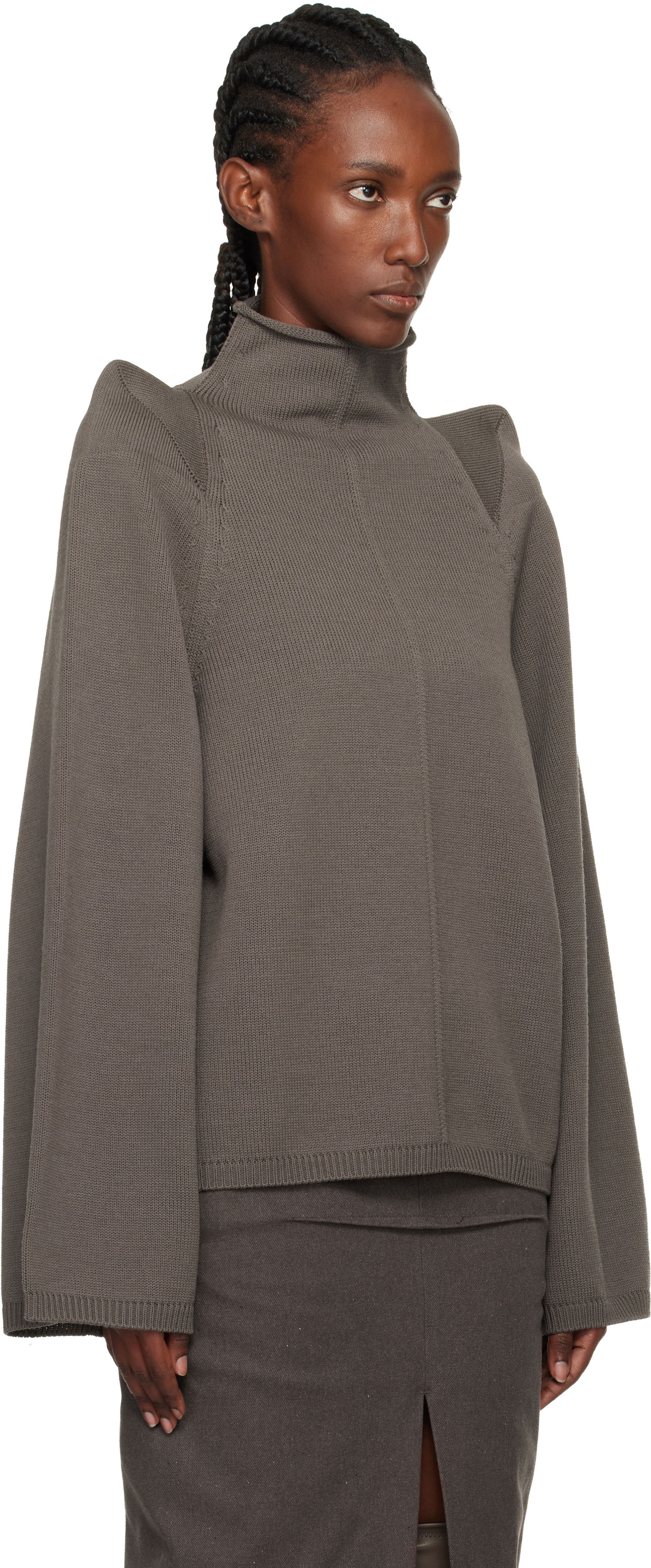 Džemper Rick Owens Concordians Con Ribbed Knit Structured Shoulder Turtleneck Siva | RO02E4657 KWVLH, 1