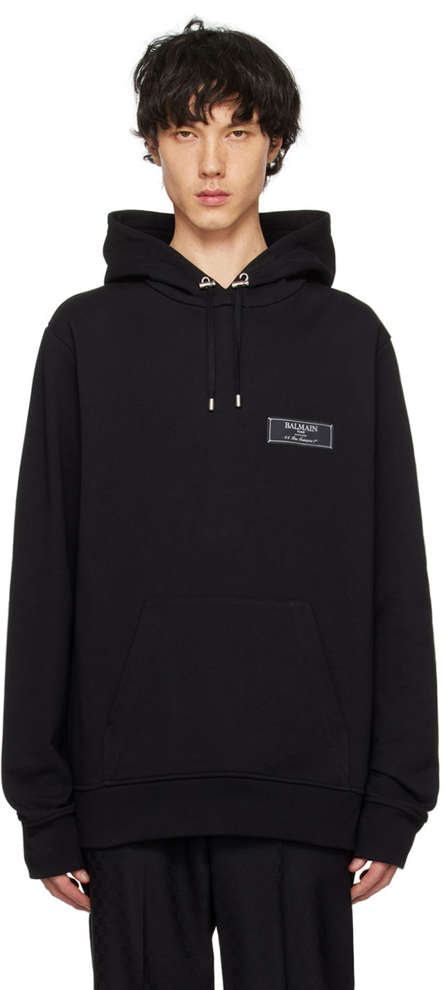 Dukserice Balmain Patch Hoodie Crna | CH1JT047JB53