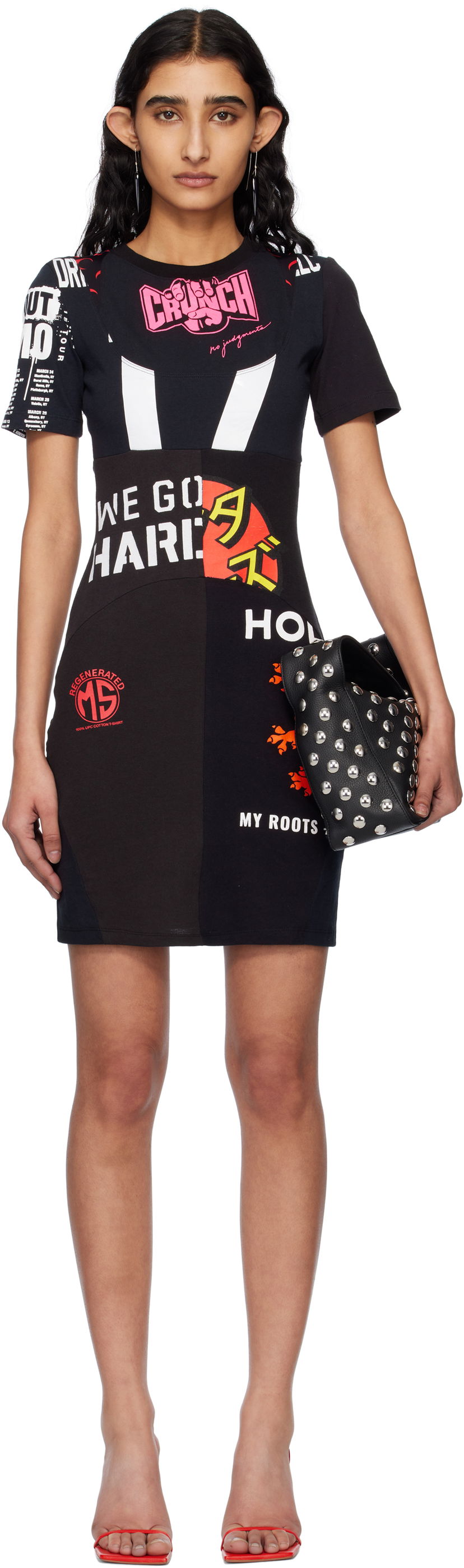 Haljina Marine Serre Marine Serre Upcycled Graphic T-Shirt Minidress Crna | WDR230A UJER0003