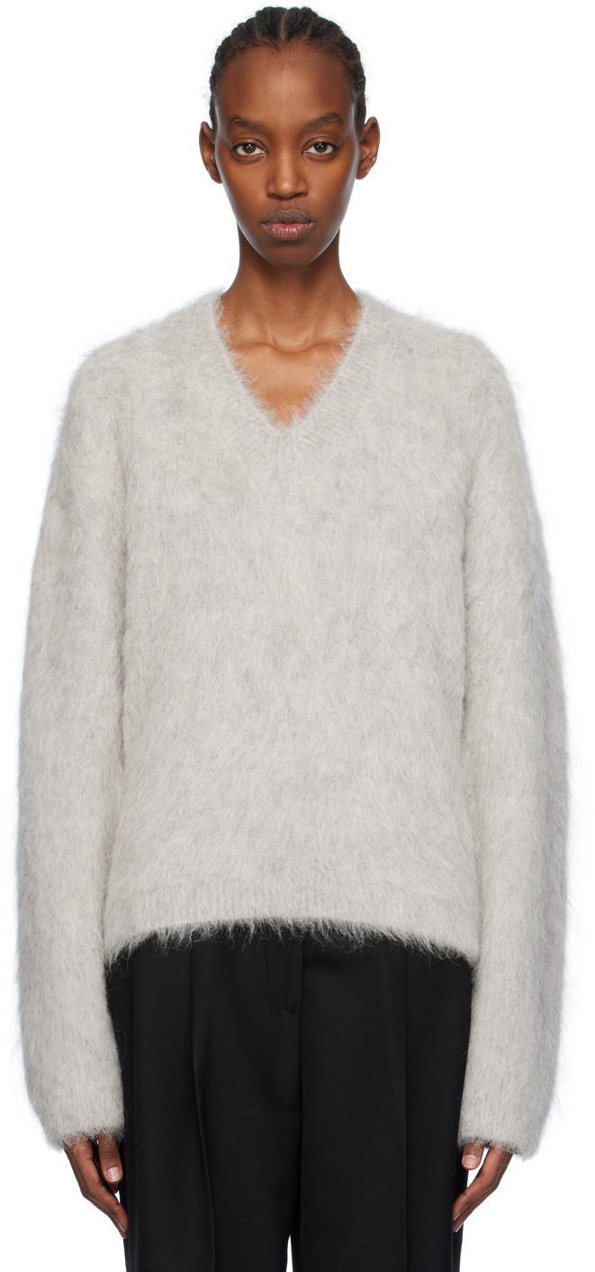 Džemper TOTEME Petite V-Neck Sweater Siva | 241-WRT1032-YA0013