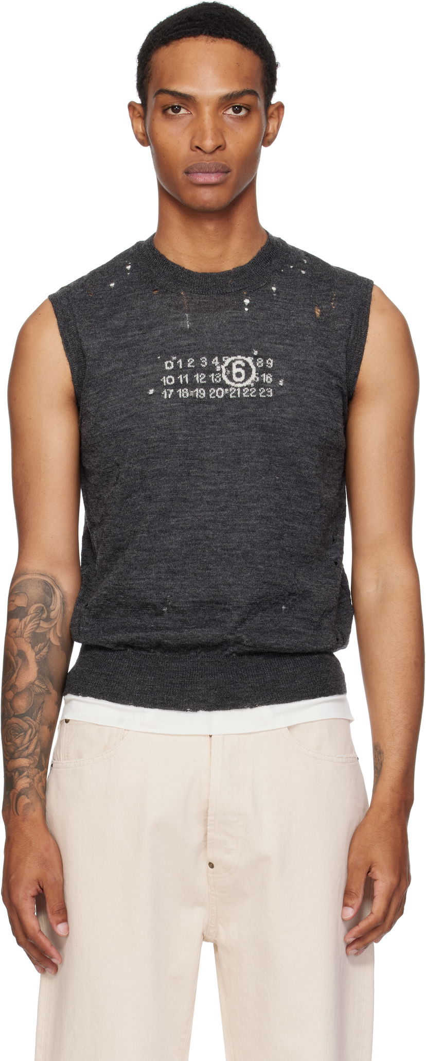 Džemper Maison Margiela MM6 Maison Margiela Wool Distressed Sweater Vest Siva | SH0FB0017 M13134