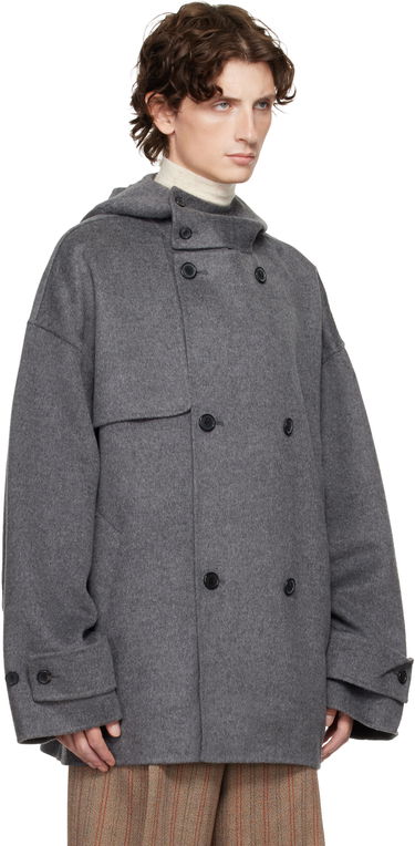 Kaputi JW Anderson JW Anderson Oversized Hooded Double-Breasted Felted Peacoat Siva | CO0342-PG1559, 1