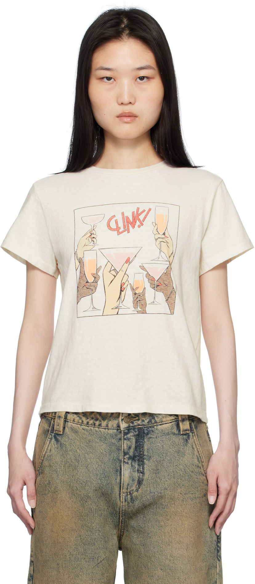Majica kratkih rukava RE/DONE Classic 'Cheers' Graphic Print T-Shirt Bež | 024-02WCGT314