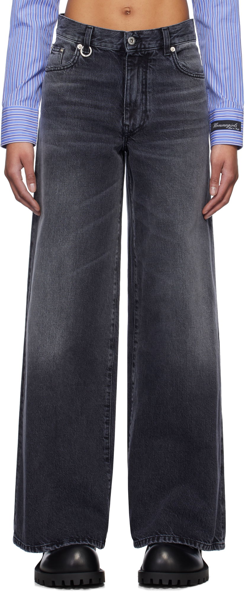 Jeans We11done We11done Oversized Washed Jeans Crna | WD-DP0-25-396-W-BK