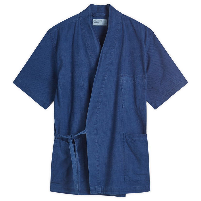 Košulja Universal Works Seersucker Short Sleeve Kyoto Shirt, Size Large Plava | 32563-WSI