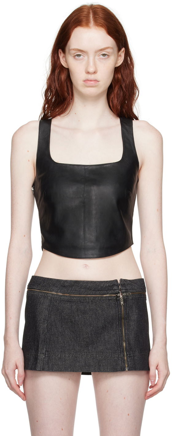 Majica bez rukava Miaou Miaou Zola Leather Tank Top Crna | 7102RLBLK