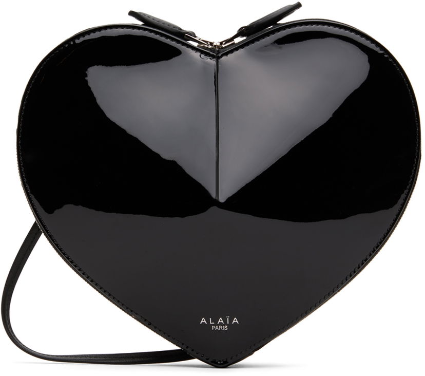 Torba za rame Alaïa Heart Shaped Patent Leather Crossbody Bag Crna | AA1P003CA189