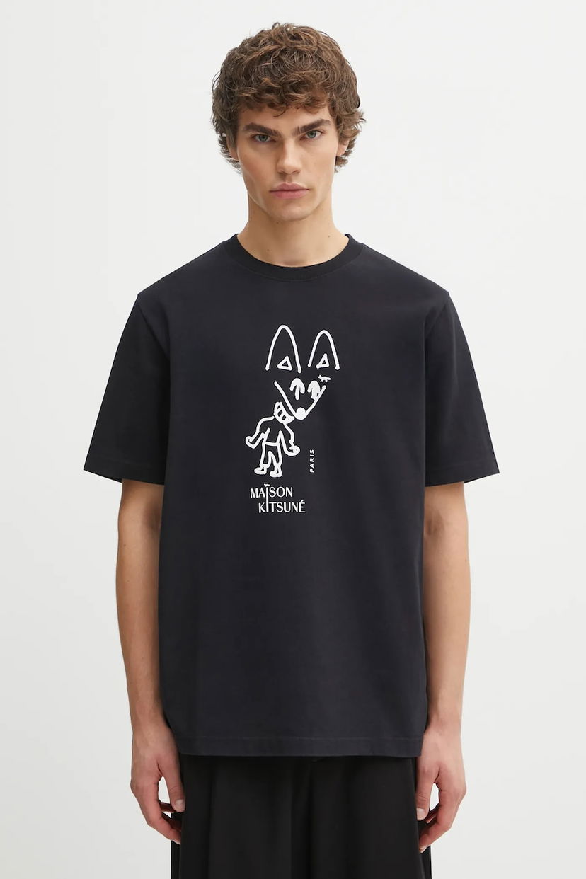 Majica kratkih rukava MAISON KITSUNÉ Party Fox Comfort Graphic T-Shirt Crna | PM00116KJ7025