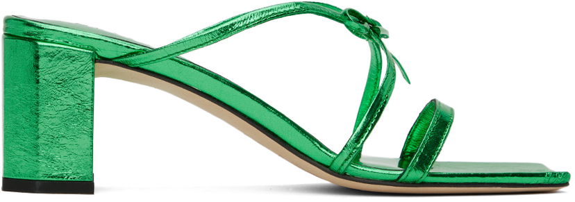 Tenisice i cipele BY FAR June Metallic Leather Heeled Sandals Zelena | 23SSJUNSCVGA