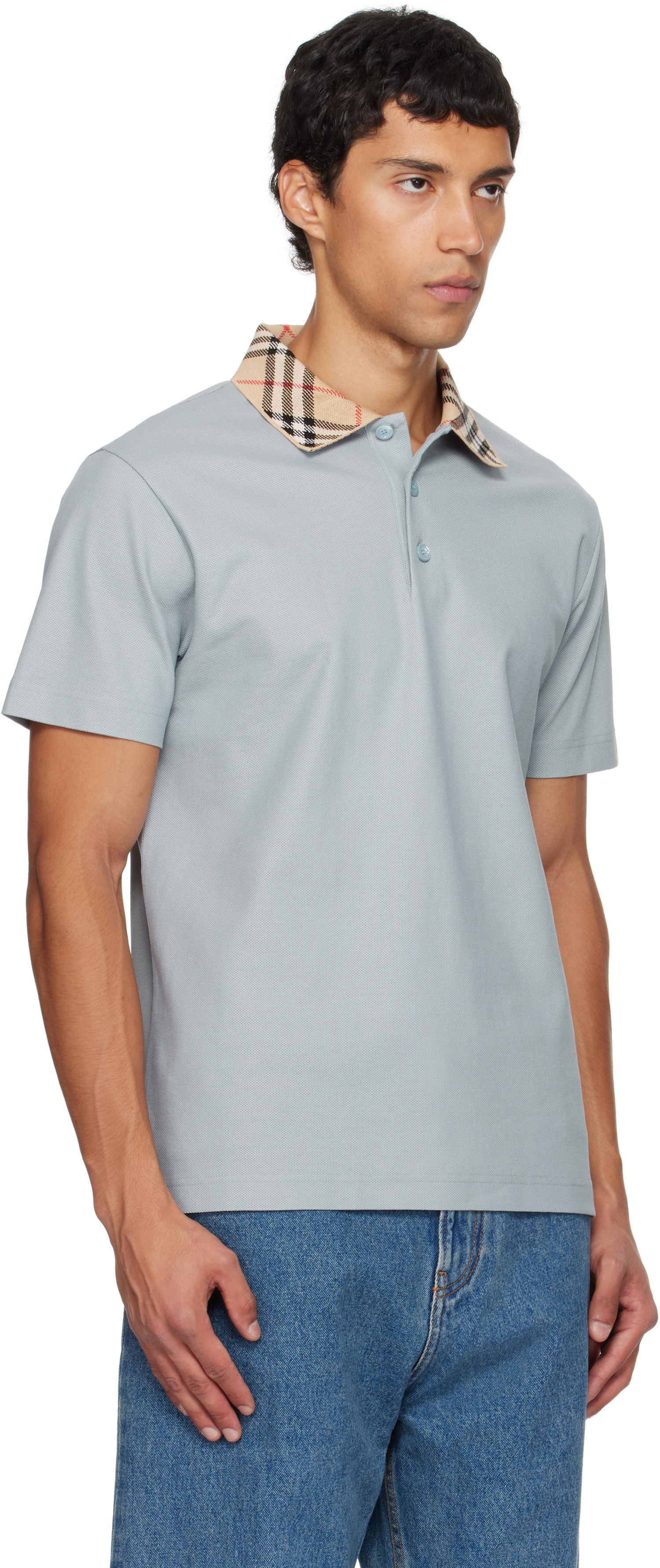 Polo majica Burberry Burberry Check Collar Cotton Polo Plava | 8110944, 1