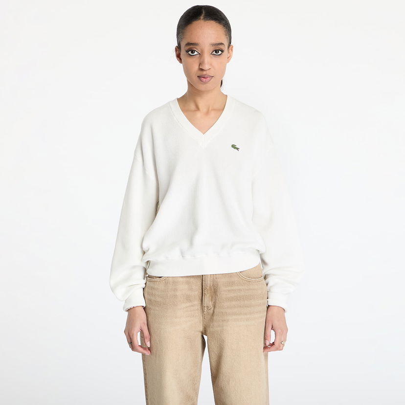Džemper Lacoste Lacoste Moss Stitch V-Neck Sweater Bijela | AF5622 70V