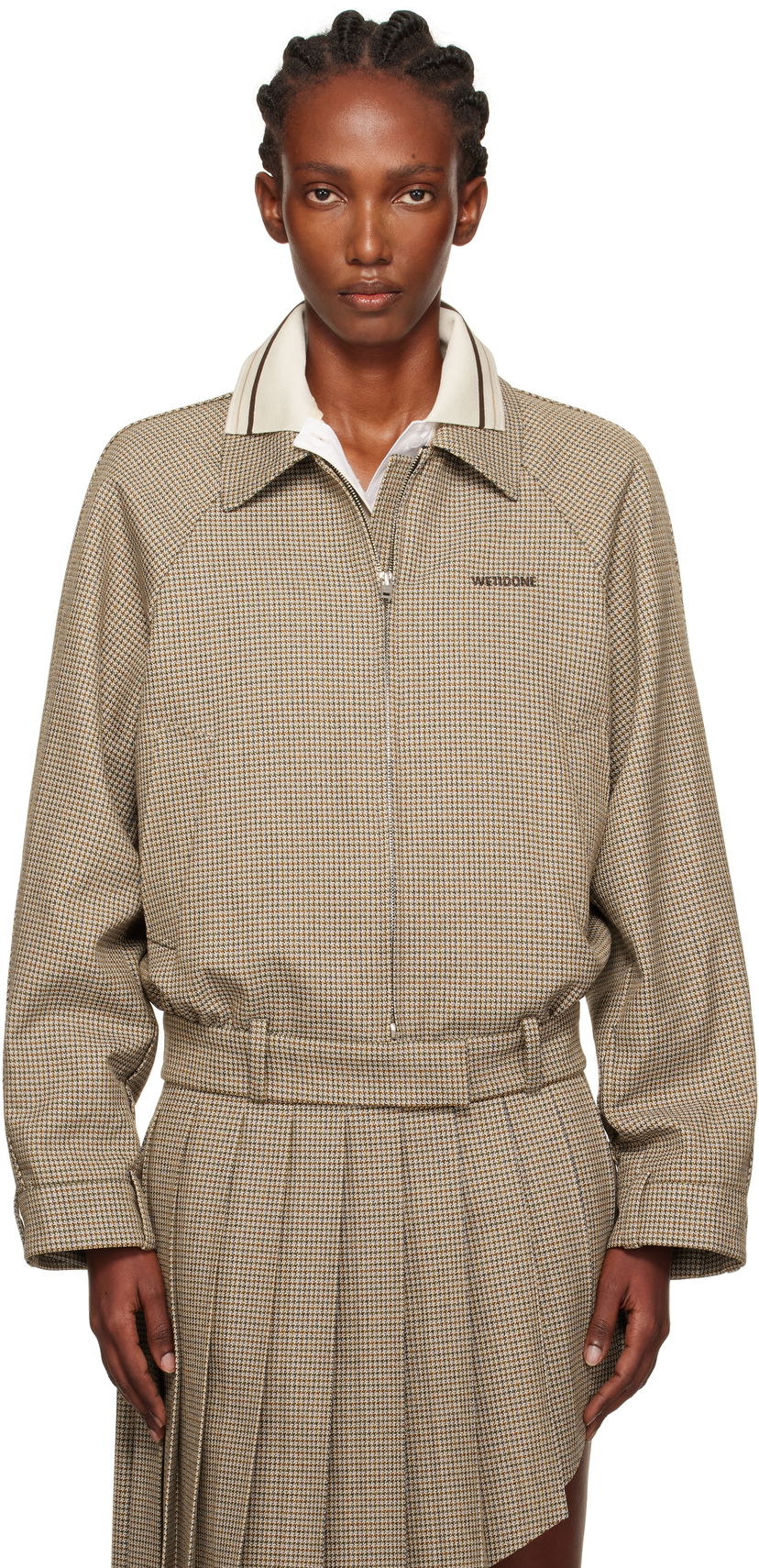 Jakna We11done Polo Collar Micro Checked Zip Jacket Bež | WD-JK2-25-012-W-BG
