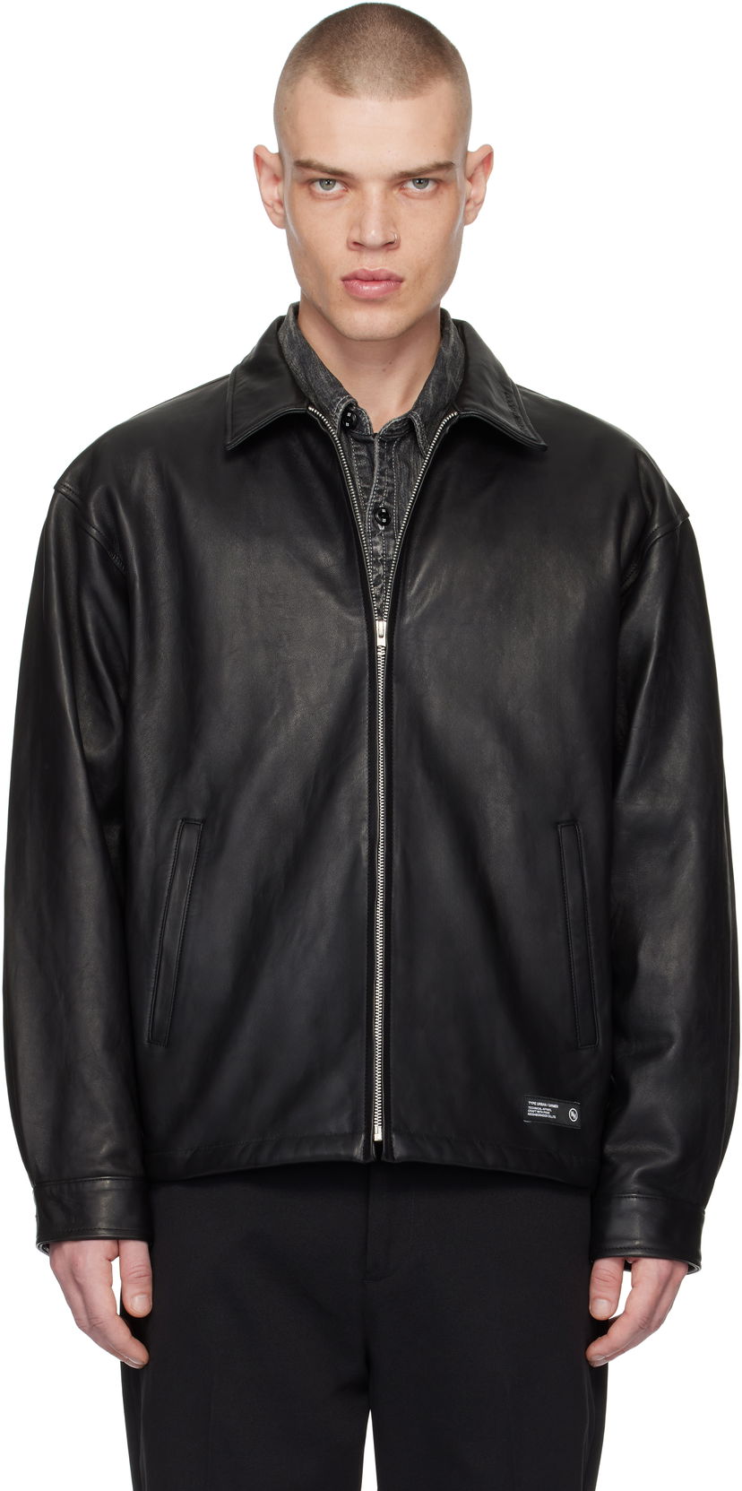 Jakna Neighborhood Zip Work Leather Jacket Crna | 242SZNH-JKM01