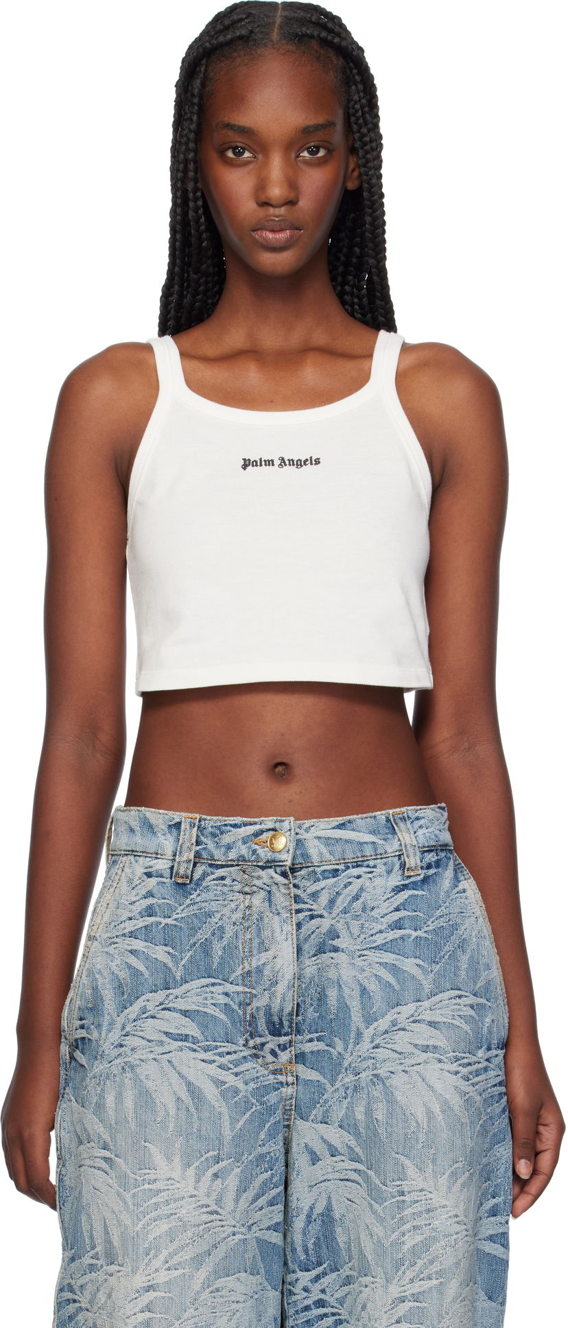 Majica bez rukava Palm Angels Logo Tank Top Bijela | PWAD060C99FAB0020310