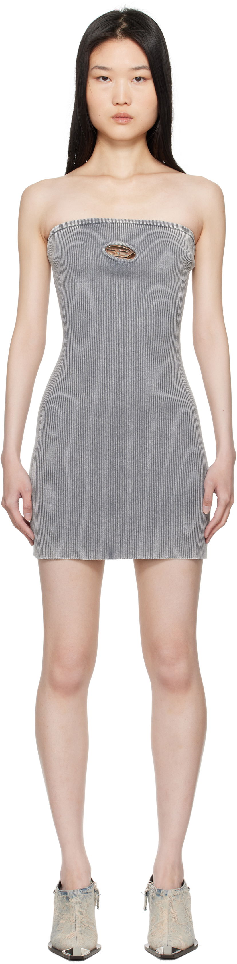 Haljina Diesel Ribbed Cutout Mini Dress Siva | A16282 0DBDI