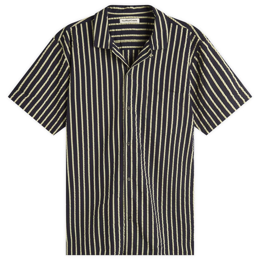 Košulja YMC YMC Malick Seersucker Stripe Vacation Shirt, Size Large Tamnoplava | P2YMG-40